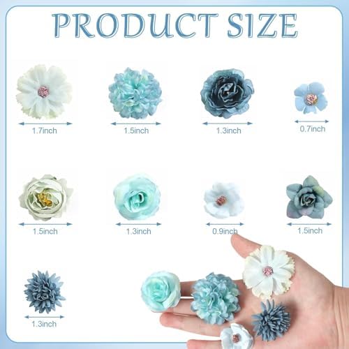 rongflower Faux Flower Heads Small Silk Artificial Flower DIY Fake Mini Flowers Rose Daisy Multicolor Flowers Craft Supplies for Wedding Party Wreath Graduation Season Party Home Decor (125, Blue) - Image 2