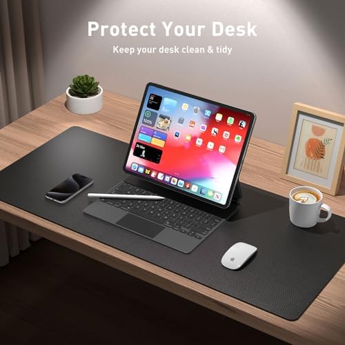 Aothia Non-Slip Waterproof PU Leather Desk Pad Protector for Mouse, Writing Desk, Office, Home, Laptop Blotter, 23.6" x 13.7", Black - Image 3