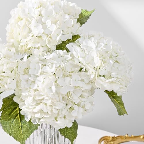 6Pcs 21in Hydrangea Artificial Flowers, Latex Real Touch Hydrangeas (White) - Image 5