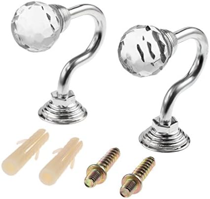 Decorative Hook Small Crystal Glass Curtain Tieback Hook Silver Round Head - Image 2