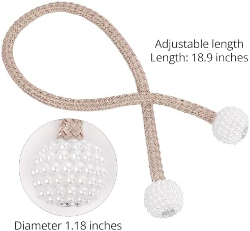 6 Pack Grey Magnetic Curtain Tiebacks with Decorative Pearl, 18.9 inch Curtain Holdbacks for Drapes, Strong Magnet Curtain Holders for Window Treatments, Home and Office Decor - Image 5