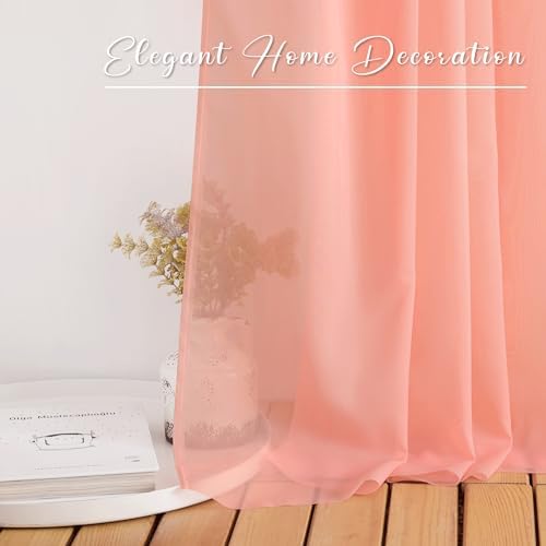 NICETOWN Sheer Scarf Curtain for Bedroom - Soft Voile Textured Window Topper Curtain Valance for Princess/Daughter Room Decor (W60 x L216, 1 Pack, Coral) - Image 6