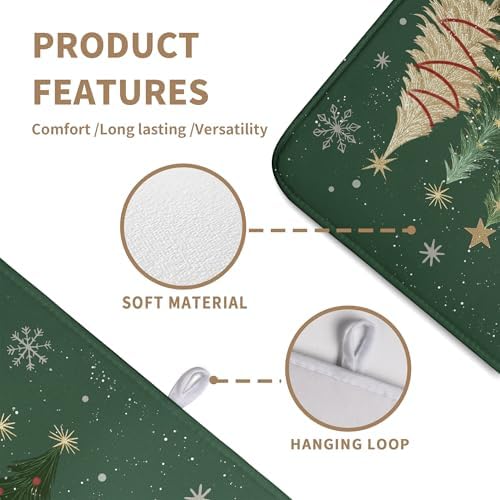 Green Christmas Tree Snowflakes Dish Drying Mat for Kitchen Counter 18x24 Inch Winter Xmas Holiday Dish Rack Mat Absorbent Microfiber Dish Draining Mat Reversible Drainer Pad - Image 3