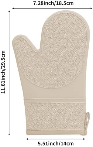 Hovico Silicone Oven Mitts, Heat Resistant 500F Kitchen Mitts 2PCS, 11.6" BPA-Free Soft Baking Gloves, Non-Slip Grip Oven Gloves with Soft Cotton Lining for Kitchen Cooking Baking BBQ - Apricot - Image 2