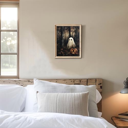 RETRART Vintage Halloween Ghost Wall Decor Pumpkin Head Wall Art Print 11x14 inch Horror Decor, for Bedroom, Kitchen Spooky Wall Decor, Moody Fall Forest Gallery Style Canvas Picture -Unframed - Image 3