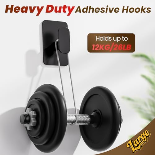 Large Heavy Duty Wall Hooks - 26lb Max, Stainless Steel Adhesive Towel Hooks for Hanging Towel, Coat, Robe, Hat, Sticky Towel Holder for Wall Mount in Bathroom, Shower, Kitchen (Black, 2 Pack) - Image 5