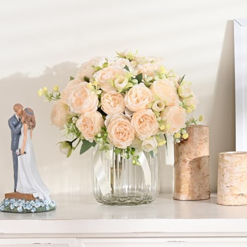 8 Packs Peonies Artificial Flowers, Champagne Silk Artificial Peonies - Image 2