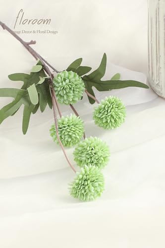 Floroom 5pcs Elf Green Faux Silk Mums Artificial Flowers, Bulk Fake Small Mini Chrysanthemums with Stems for DIY Sage Green Wedding Centerpieces Floral Arrangements Vase Fillers Home Decorations - Image 4