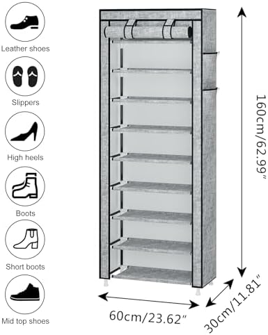 Calmootey 9-Tier Shoe Rack Organizer with Dust Cover for Bedroom, Entryway - Image 3