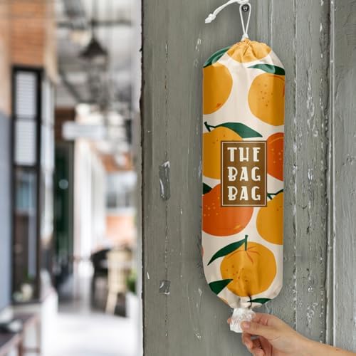 Plastic Bag Organizer,Reusable Grocery Country Style Plastic Bag Dispenser, ​for Home Kitchen Travelling Camping Decor, use 1 Pack，Tangerine Pattern - Image 6