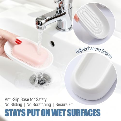 OTHIX Ceramic White Soap Dish for Shower & Bathroom Sink, Decorative Bar Soap Holder for Kitchen, Cute Soap Dishes Tray for Sponges, Jewelry (White) - Image 5