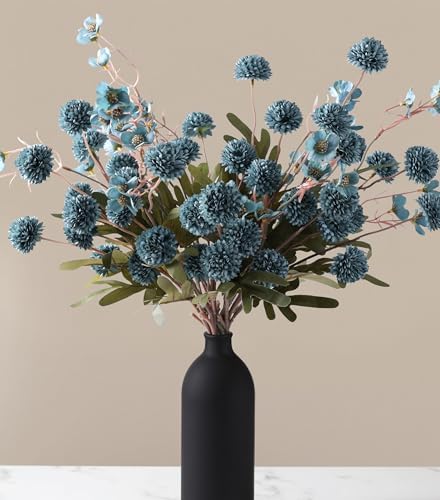 8 Pcs Fake Mums Kiku Flowers Artificial with Wild Flowers Bulk, Blue Silk Flower Arrangements Decor Floral Centerpieces For Tables Artificial Fall Flowers for Vase DIY Bouquet Coffee Dining Home - Image 4