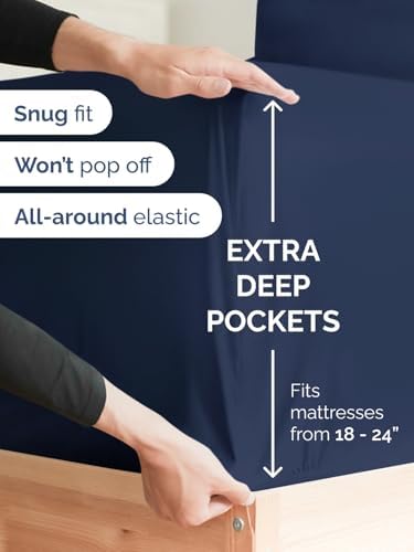 CGK Extra Deep Twin XL Single Fitted Sheet Only - Navy Blue - Image 2