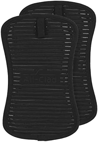 All-Clad Premium Pot Holder & Hot Pad: Heat Resistant to 500 Degrees - 100% Cotton, 10""x6.25"" Hot Pad for Kitchen and Barbeque, (2-Pack), Black by All-Clad
