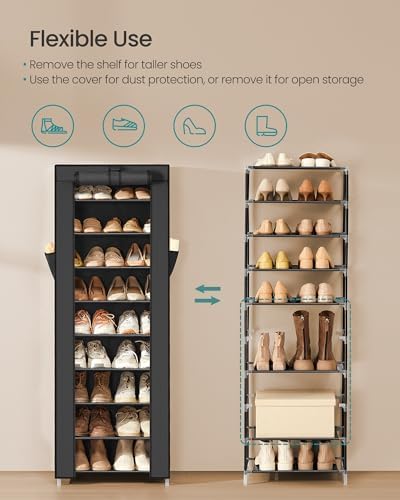 SONGMICS 10-Tier Shoe Rack with Cover, Shoe Storage Cabinet for 20 Pairs - Image 4
