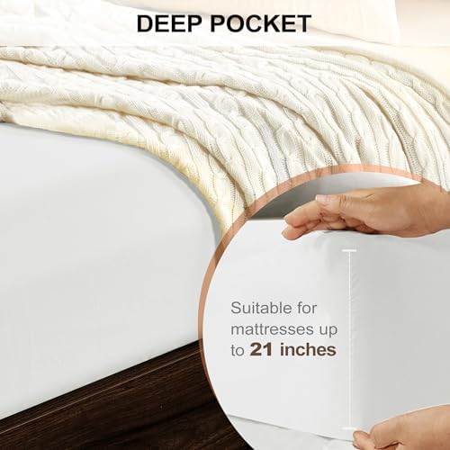 FreshCulture Twin XL Fitted Sheet Only - Hotel Quality Ultra Soft & Breathable Brushed Microfiber Fitted Sheet with 21 Inch Deep Pockets - Fits Twin XL Size Bed (Off White) - Image 4