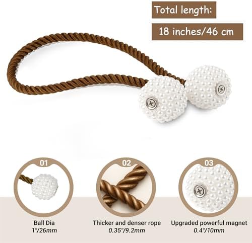 Hion Magnetic Curtain Tiebacks Dark Brown 6pcs, Curtain Holdbacks Hooks - Image 2