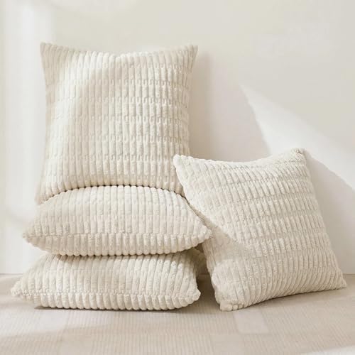 Fancy Homi 4 Packs Decorative Throw Pillow Covers for Living Room Couch Bed, Modern Farmhouse Boho Home Décor Accent Cushion Case, 18" x 18", Cream - Image 2