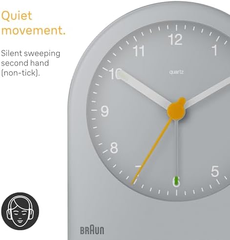 Braun Classic Analogue Alarm Clock with Snooze and Continuous Backlight, Quiet Quartz Movement, Crescendo Beep Alarm in Grey, Model BC22G - Image 5
