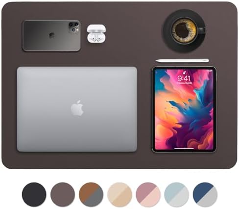 Leather Desk Pad 24" x 17", Vine Creations Office Desk Mat Waterproof Brown - Premium Quality - Smooth Mouse Writing Surface - Maximum Protection Dual-Sided Pu Leather Blotter for Desk Office/Home by VineCreations