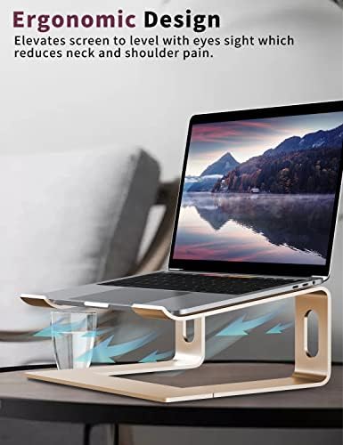ALASHI Ergonomic Laptop Stand, Aluminum Desk Riser, 10-15.6", Gold - Image 5