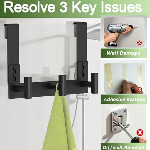 Extended Robe Door Hooks, Heavy Duty Stainless Steel Towel Hooks for Frameless Glass Shower Doors, Towel Hanger Rack, Shower Hooks for Bathroom (Black-3 Hooks, 1 Pack) - Image 4