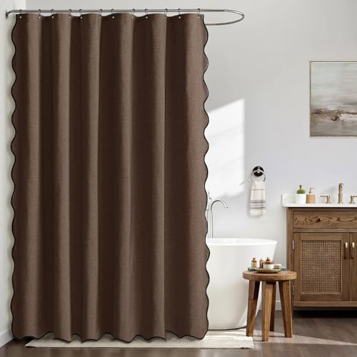 MIULEE 72"x84" Extra Long Scalloped Linen Shower Curtain Brown - Image 2