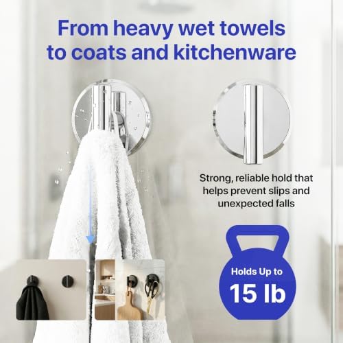 HOME SO Suction Cup Hooks for Bathroom Towel Holder T-Shape 2-Pack Chrome - Image 4