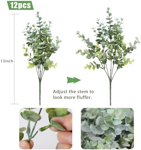 RECUTMS 12 Bundles Artificial Eucalyptus Plant Stems Branch 13In Dusty Blue - Image 3