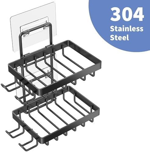 Moforoco Double Soap Bar Holder for Shower, No Drilling, 304 Stainless Steel, Wall Mounted Soap Holder with 4 Hooks and Razor Holder, Shower Rack Soap Tray Bar Soap for Bathroom Accessories Organizer - Image 5