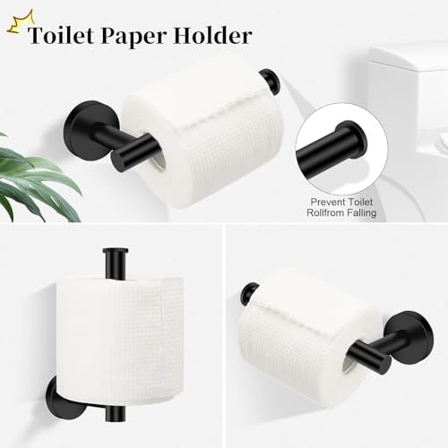 4 Piece Matte Black Stainless Steel Bathroom Hardware Set Include Hand Towel Ring, Toilet Paper Holder,and 2 Robe Towel Hooks,Bathroom Accessories Kit - Image 3