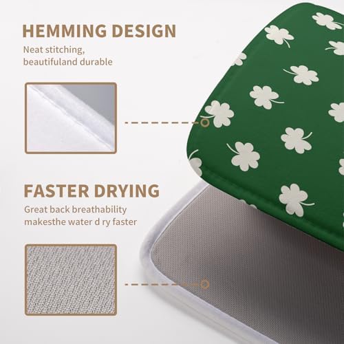 St Patrick Shamrock Drying Mat for Kitchen Counter Green White Lucky Clover Drying Dish Mat St Patricks Day Absorbent Microfiber Dish Drying Pad Reusable Dry Mat 16 x 18 Inch - Image 4