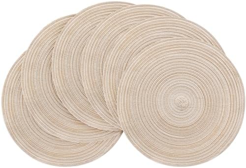 Floroom 15 Inch Round Braided Placemats Set of 6, Washable Heat Resistant Cotton Polyester Circle Place Mats for Kitchen Dining Table - Canvas Beige by Floroom