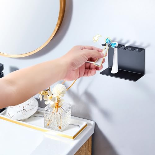 Electric Toothbrush Head Holder, Tooth Brushing Holder, Wall Mounted Toothbrush Holders Shower Bathroom, Self Adhesive or Desktop Tooth Brush Holder Organiser (Black, Medium) - Image 7