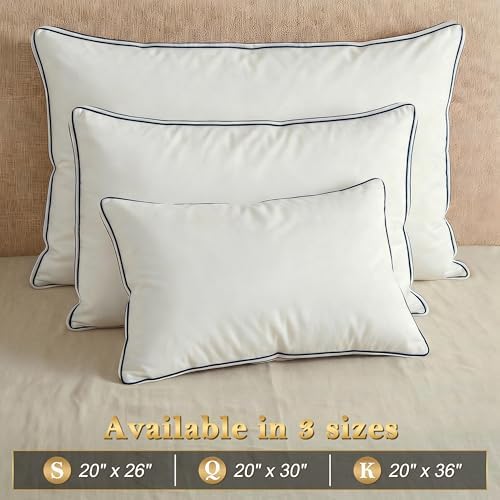 Feather Pillows King Size Set of 2 Goose Down Pillows with 100% Breathable Cotton Cover, Hotel Collection Bed Pillows for Sleeping, Soft Support for Back, Stomach and Side Sleepers - Image 6