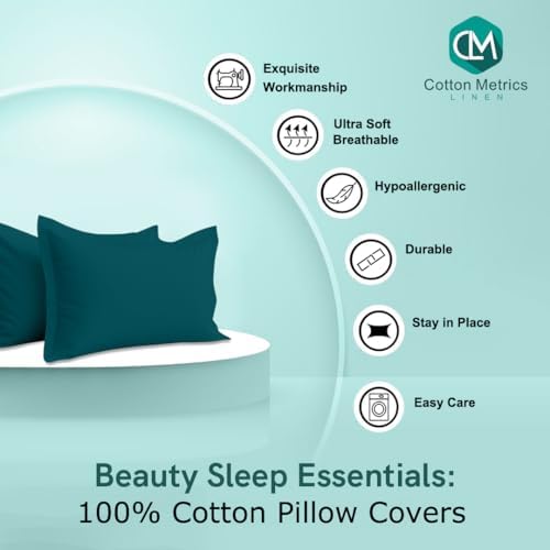 2 Pack Pillow Shams Standard Size 20x26 – 600 Thread Count 100% Organic Cotton Teal Pillow Covers with 2 Inch Flange, Soft & Smooth Premium Hotel-Quality Pillowcases Set of 2 - Image 2