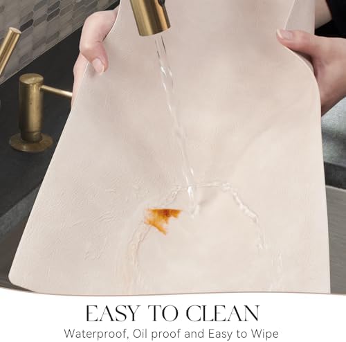 MOSAYT Vinyl Faux Leather Placemats, Set of 6, Beige - Image 4