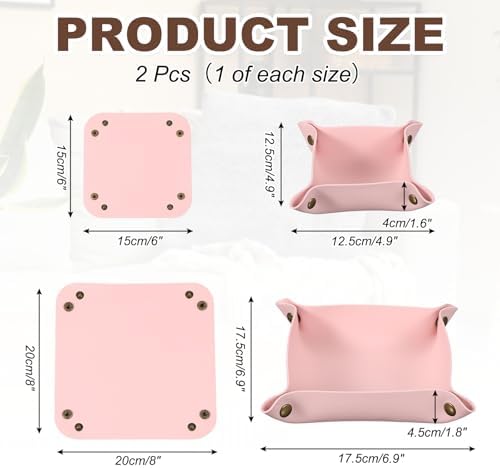 uxcell 2 Pcs Valet Tray for Women and Men, PU Leather Jewelry Tray Entryway Table Bedside Nightstand Catchall Storage Organizer for Jewelry Key Coin Watch Wallet(Square, Pink) - Image 2