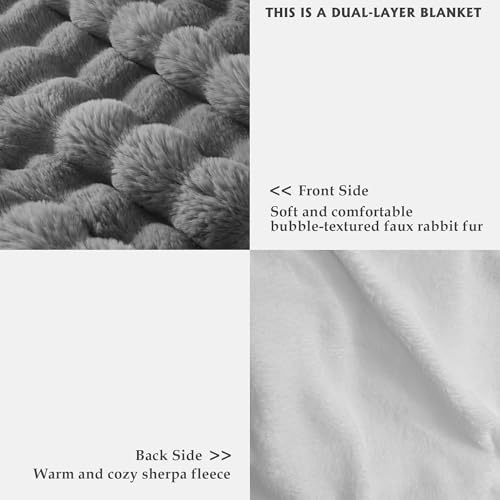 50"x60" Ultra-Soft Fuzzy Faux Fur Throw Blanket, Grey - Image 6
