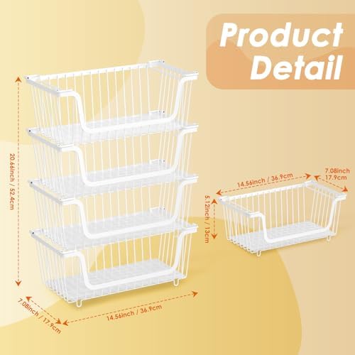 4 Pcs Stackable Wire Baskets for Pantry Organizers and Storage, White - Image 5