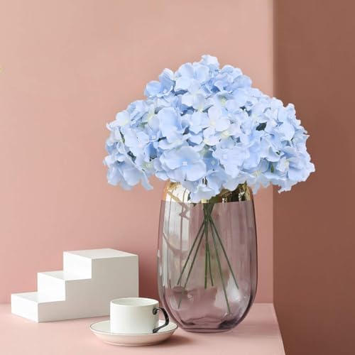 Fake Blue Hydrangea Artificial Flowers - Faux Silk Hydrangeas Flowers Heads with Stems Real Touch for Home Wedding Party Table Decor(Blue,Pack of 10) - Image 6