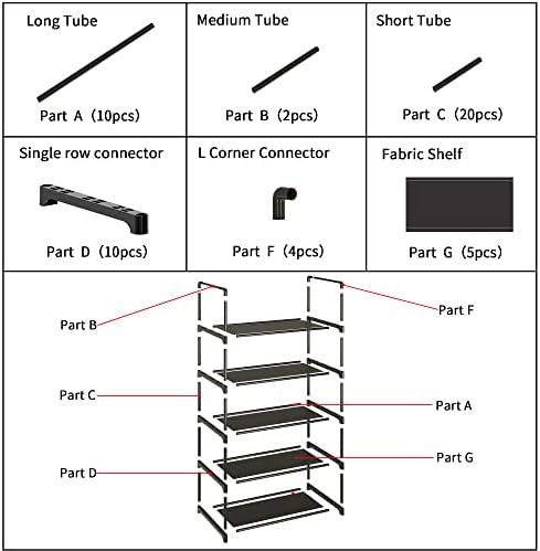 5-Tier Stackable Shoe Rack, Narrow Shoe Stand for 10-12 Pairs Shoe and Boots Organizer Storage Shelf Space Saving for Closet, Entryway and Hallway(Black) - Image 6