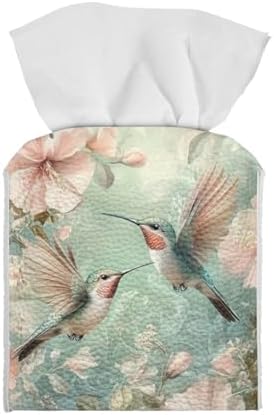 Square Tissue Box Cover PU Leather Tissue Box Holder 5x5x5 inch Waterproof Protective Cover for Modern Home Car Office Hotel Decor Hummingbird Pattern - Image 2