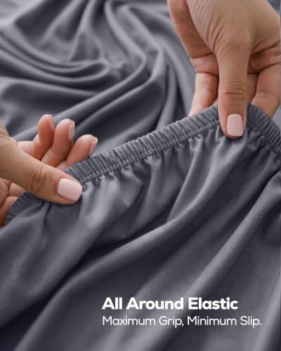 Pack of 2 Twin Fitted Sheet, Fits Up to 15 Inch Deep Pocket, Grey - Image 5