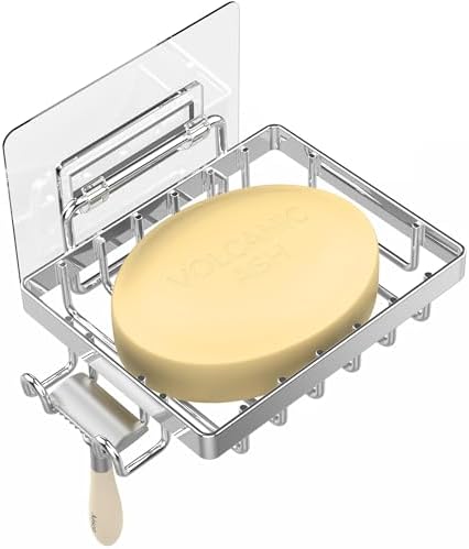 Moforoco Stainless Steel Soap Bar Holder for Shower, No Drilling Bathroom Accessories, Wall Mounted Soap Holder with Hooks, Shower Rack Tray Bar for Suitable for Bathroom, Kitchen Sink - Image 3