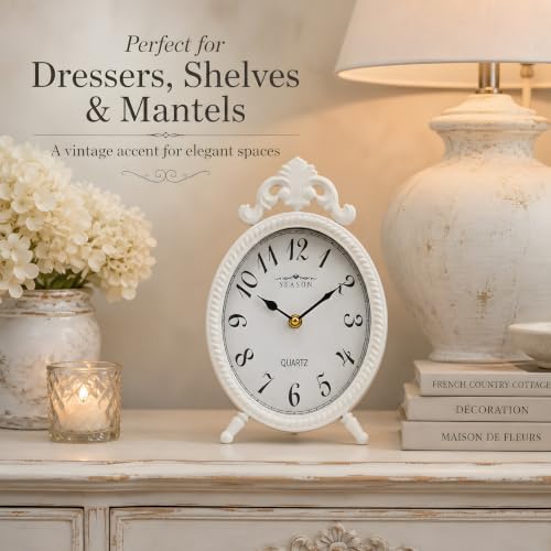 French Style White Table Clock, 10.8-Inch Silent Mantel & Wall Clock - Image 5