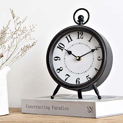 Vintage Black Table Clock on Stand, Decorative Desk and Shelf Clock, Rustic Mantel Clock Farmhouse Clock Non-Ticking by MACVAD