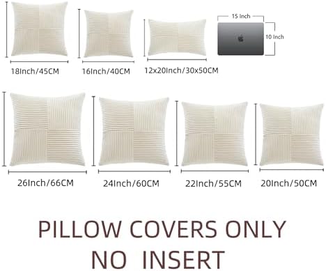 Fancy Homi 2 Packs Boho Cream Decorative Throw Pillow Covers 18x18 Inch for Living Room Couch Bed Sofa, Rustic Farmhouse Home Decor, Soft Corss Corduroy Patchwork Textured Square Cushion Case 45x45 cm - Image 7
