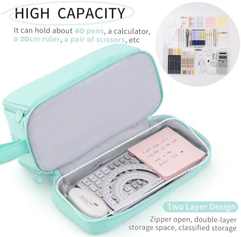 CICIMELON Large Pencil Case, 4 Compartment Pen Pouch, Mint Green - Image 3
