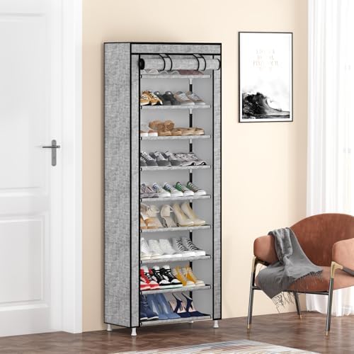 Calmootey 9-Tier Shoe Rack Organizer with Dust Cover for Bedroom, Entryway - Image 2